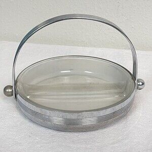 Vintage Chase Chrome Art Deco Divided Glass Insert Candy Dish